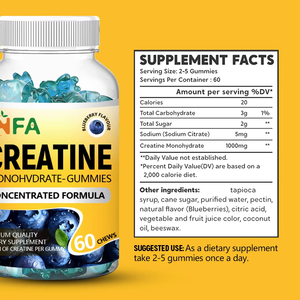 Fabricante de suplementos, gomitas de creatina, fórmula concentrada para mejorar la recuperación muscular, 60 gomitas masticables de pectina - Product Image 2