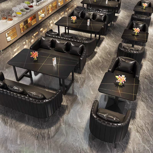 Retro phong cách công nghiệp thanh da đệm thoải mái sofa đặt cà phê Nhà hàng Phương Tây khu vực nghỉ ngơi bàn ăn và Bộ sofa - Product Image 3