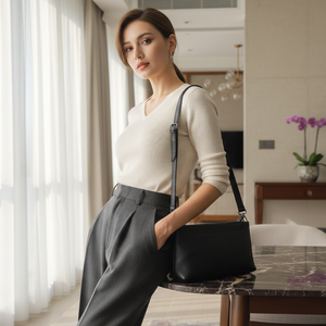 Sac à main de luxe en cuir véritable pour femme, sac à bandoulière noir à chaîne, fabrication chinoise, vente en gros - Product Image 5