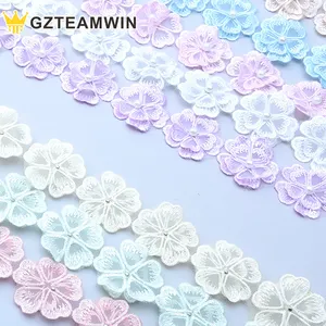 3D花卉设计刺绣花边饰带珠绣面料100% 涤纶可持续刺绣