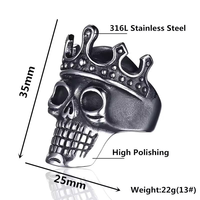 Anillo de Calavera con Corona Gótica de Acero Inoxidable, Estilo Punk Rock Biker, Joyería para Hombre, Venta al Por Mayor OEM