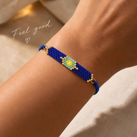 Gelang Bunga Berhias Manik-manik Go2boho Benang Poliester Biru dengan Detail Paduan Seng Berlapis Emas, Hadiah Bohemian yang Dapat Disesuaikan