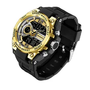 Benutzer definiertes Logo Oem Elektronische Stoppzeiger Uhr Dual Time Display Man Sports Analoge digitale Armbanduhren