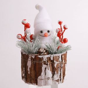 Véritable écorce arbre bureau Mini décoration de noël bonhomme de neige pin aiguille maison ornements - Product Image 2
