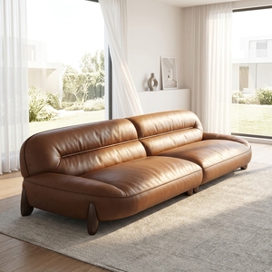 <span class=keywords><strong>Canapé</strong></span> en <span class=keywords><strong>cuir</strong></span> marron au design arrondi avec pieds en bois foncé, <span class=keywords><strong>canapé</strong></span> moderne minimaliste <span class=keywords><strong>pour</strong></span> un espace de vie confortable - Product Image 6
