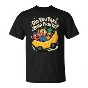 Camiseta Did You Take Your Fruits con diseño de dibujos animados de frutas, color negro, unisex, para adultos, cuello redondo, manga corta, impresión digital - Product Image 2