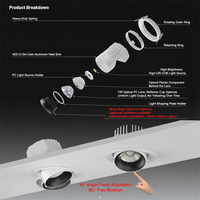 Spot LED encastré double tête orientable SASO GCC anti-éblouissement COB en fonte pour hall d'hôtel, commerce de détail, centre commercial, Moyen-Orient