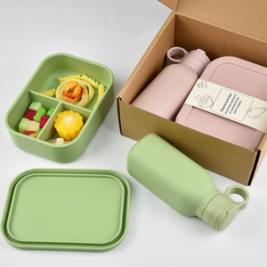 School Portable 750ml 3 <b>Compartment</b> Leakproof Bpa Free Silicone <b>Lunch</b> <b>Box</b> Water Bottle Set Microwavable Heatable Kids - Product Image 1