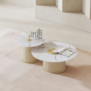 Lussuoso Design nordico tavolino moderno bianco tavolino rotondo tavolino in metallo dorato set camera da letto mobili soggiorno