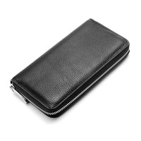 Dompet Kulit Asli Klasik dengan Logo Custom, Resleting Panjang, dan Banyak Slot Kartu untuk Pria atau Wanita