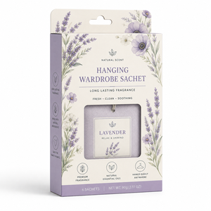 Boîte d'emballage en carton FBB 350 g/m² avec vernis aqueux pour sachet de parfum d'ambiance suspendu pour armoire, carton pliable personnalisé - Product Image 1