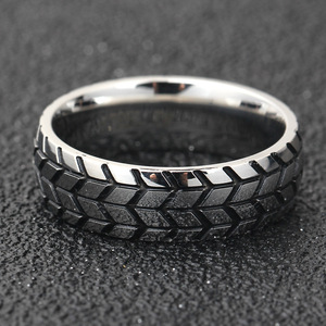 S-Steel 6Mm Gold Tone Geometric Tire <b>Ring</b> Unisex Fashion Jewelry Gift - Product Image 4