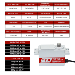 Le PTK 9718 TG-D est un servo numérique sans balais à course courte en métal, compatible avec Futuba SR, SHR, <span class=keywords><strong>SFR</strong></span> et SSR. - Product Image 2