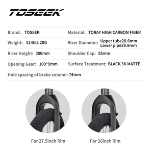 Toseek 3K Màu Đen Mờ Xe Đạp Leo Núi <span class=keywords><strong>Mtb</strong></span> Cứng <span class=keywords><strong>Fork</strong></span> 26 27.5 29er <span class=keywords><strong>Carbon</strong></span> <span class=keywords><strong>Fork</strong></span> Phụ Tùng Cho Xe Đạp - Product Image 3