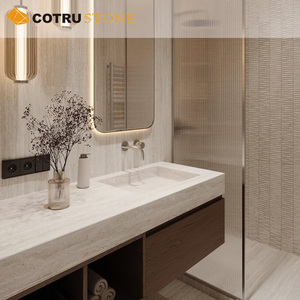 Vasque en travertin naturel, meuble-lavabo flottant en <span class=keywords><strong>marbre</strong></span> <span class=keywords><strong>beige</strong></span> avec tiroir en bois pour <span class=keywords><strong>salle</strong></span> <span class=keywords><strong>de</strong></span> <span class=keywords><strong>bain</strong></span> <span class=keywords><strong>de</strong></span> villa ou d'hôtel - Product Image 6