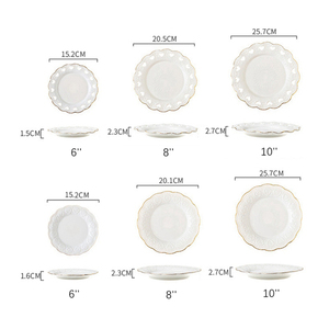 Embossed Hollow Ceramic Dinner Plate Gold Rim Breakfast <b>Pasta</b> Dessert Bread Fruit Serving Tray Restaurant Dinnerware 20Pcs - Product Image 2