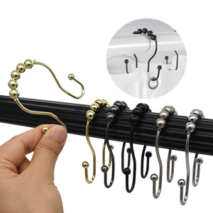 Rustproof <b>Shower</b> Curtain <b>Hooks</b> Double Sided Stainless Steel Bathroom Rings with Smooth Glide 12 Pcs - Product Image 1