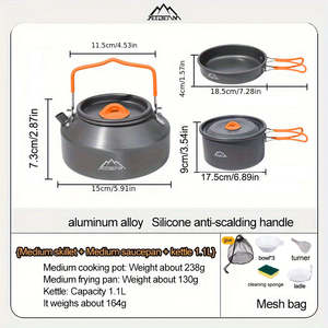 กระทะผัดอลูมิเนียมเคลือบอโนไดซ์แบบพกพา KEEP KAMP ฝาปิดสแตนเลส พับเก็บได้ น้ำหนักเบา ความจุ 1-2 ลิตร ใช้ได้กับเตาแก๊ส - Product Image 6