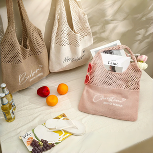 Borse Tote da Spiaggia in Rete di Poliestere Ricamate Personalizzabili per Regali di <span class=keywords><strong>Viaggio</strong></span>, da Donna, per Weekend Estivi, Stile Fresco e Dolce con Lettere - Product Image 6
