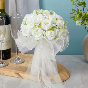 Bouquets de mariage de haute qualité, fleurs artificielles en roses, décoration de mariage pour la mariée, demoiselle d'honneur, blanc champagne - Product Image 2