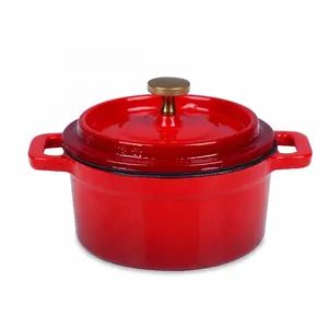 Mini cazuela redonda de hierro fundido con tapa, cuenco de cocina con esmalte redondo de 10cm