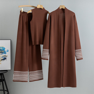Cárdigan de punto de color sólido para primavera y otoño, conjunto de cárdigan de punto elegante, chaleco y pantalones, conjunto de punto de tres piezas para mujer - Product Image 4