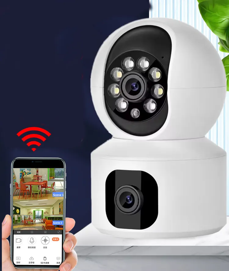 Système de caméra de sécurité 1080P Caméra de sécurité domestique sans fil Mini moniteur bébé WIFI PTZ double objectif CCTV Surveillance Caméra IP