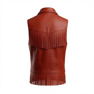Nuevo Chaleco de Cuero Rojo Personalizado para Hombre con Flecos, Cuello Vuelto, Cierre de un Solo Botón, Prenda Exterior Informal para Otoño - Product Image 2