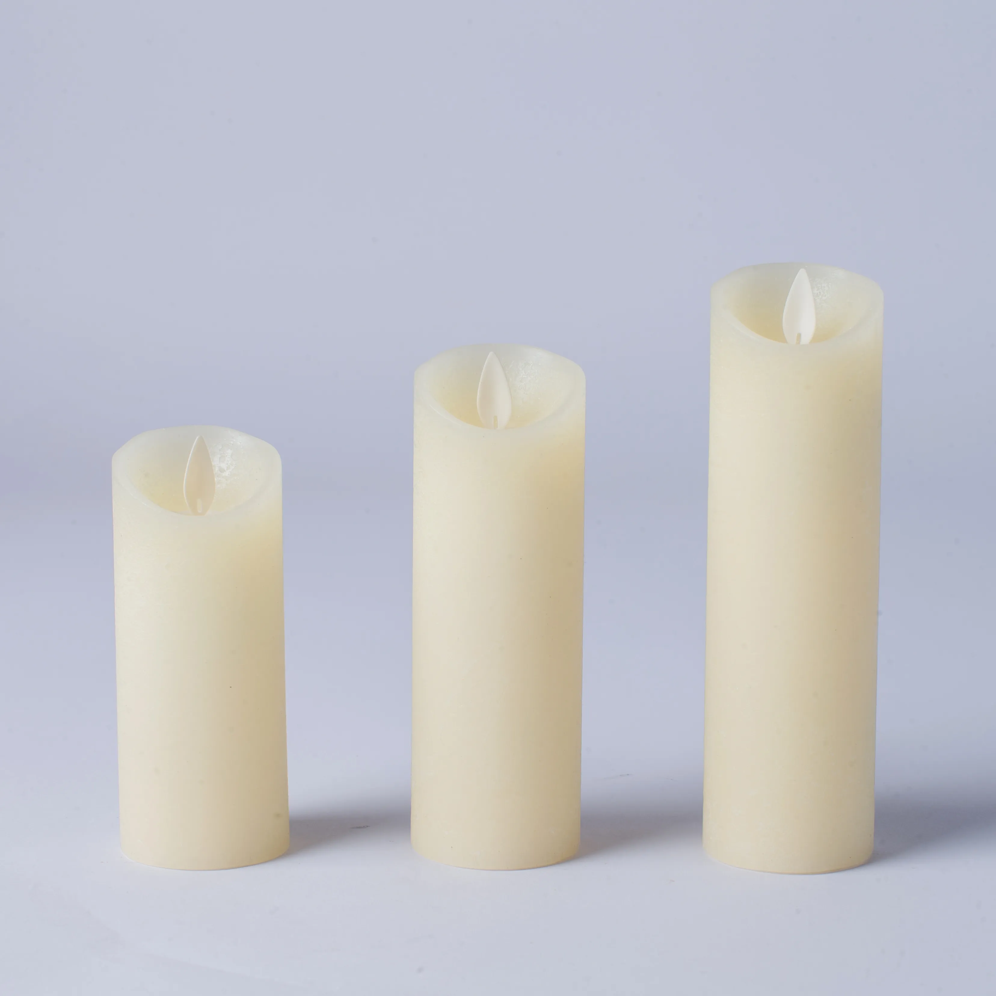Wedding Decoration Pillar Waved Paraffin Wax Moving Flame Remote Control Ivory LED Candles