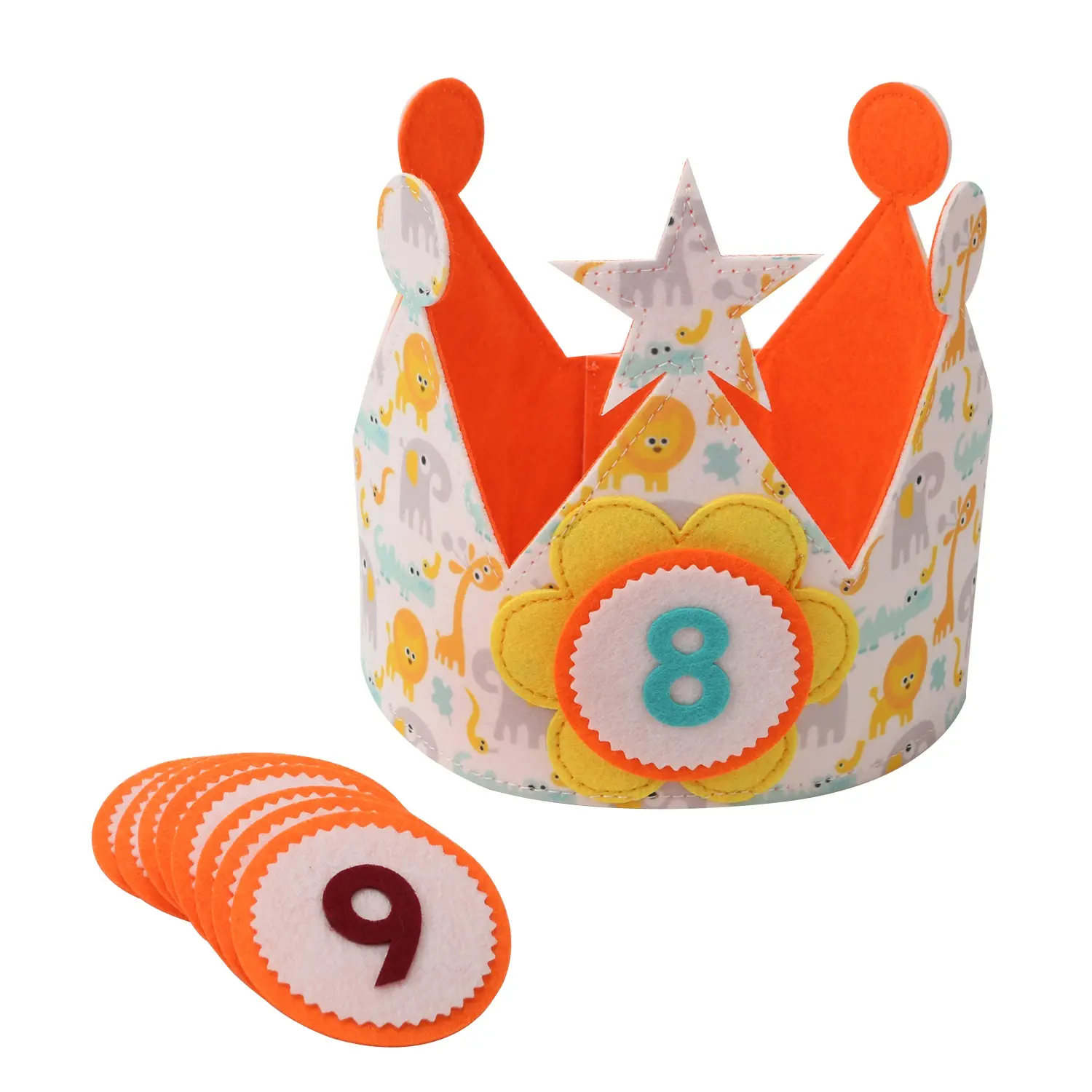 0〜9の交換可能な番号を含む子供の誕生日パーティーの装飾帽子フェルトバースデークラウン