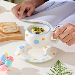 بيضة سيراميك رفيعة المظهر طقم رسم لاتي مرسومة يدويًا على الطراز الياباني شاي بعد الظهر بتصميم كرتون منزلي - Product Image 3