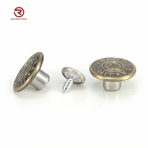 Wholesale Screw Engraved Denim Jackets Gold Button Zinc Alloy Logo Custom Metal Jeans Button