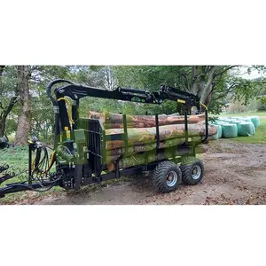 CE certification Heavy duty 7.8m forest farm hydraulic Wood log grapple PTO ATV timber crane loader utility trailer for tractor