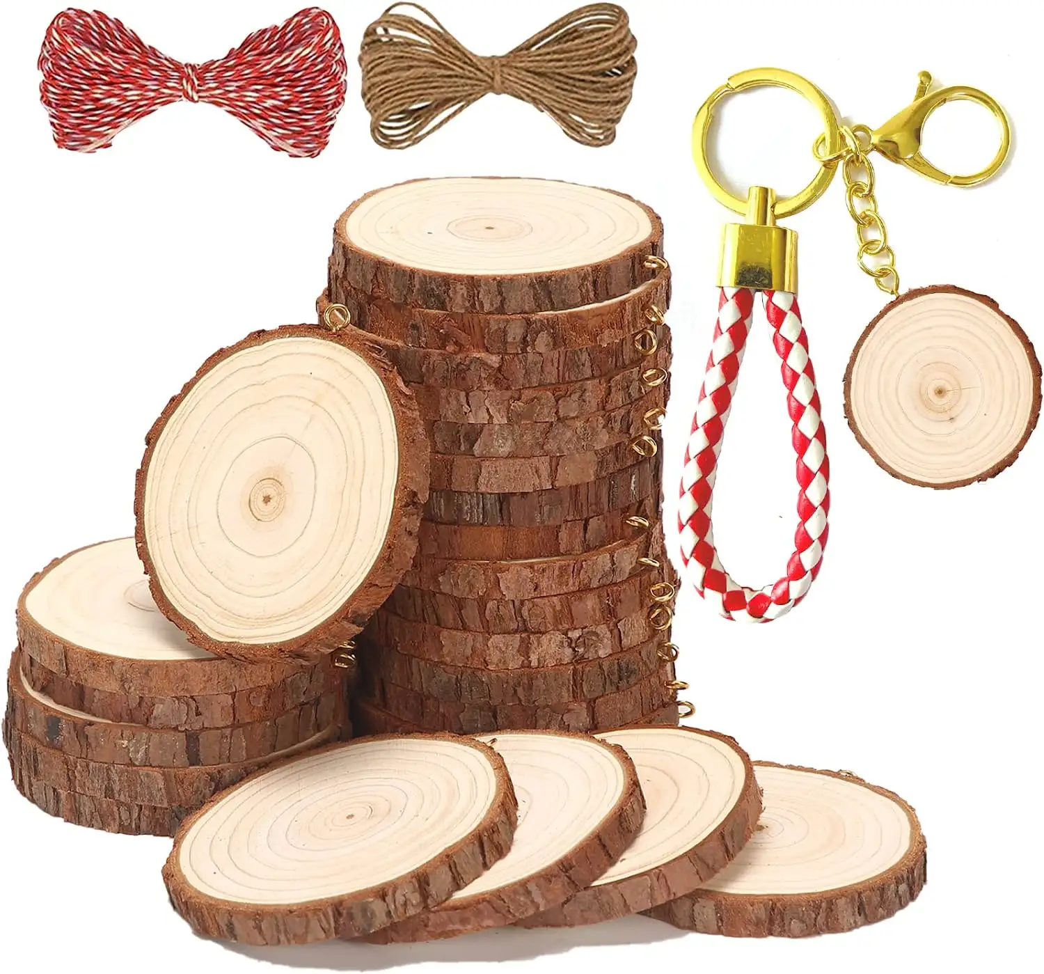 Unfinished Woodcraft Natural Round Christmas Ornaments Wood Circles Preinstalled Tree Pieces