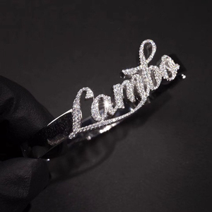 Gioielleria raffinata <span class=keywords><strong>argento</strong></span> placcato oro bianco VVS Moissanite diamante personalizzato coppia lettera <span class=keywords><strong>nome</strong></span> braccialetto braccialetto per uomo donna - Product Image 2
