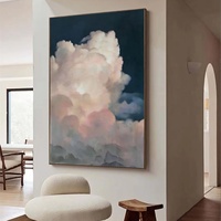 Peinture contemporaine texturée, peinture sur toile, paysage nuageux éthéré, art mural élégant pour la maison et la galerie