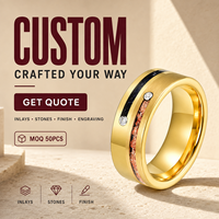 Bague personnalisée en carbure de tungstène doré pour homme, incrustation en feuille d'or rose, rainure noire, pierre CZ, finition brossée, ajustement confortable, alliance de mariage, bijoux