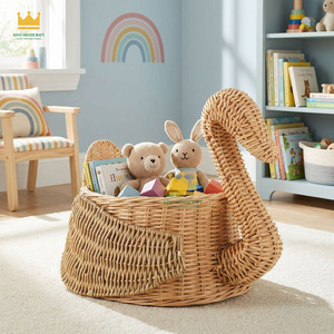 Handmade Natural Swan Shaped <b>Rattan</b> Toy <b>Storage</b> <b>Basket</b> for Kids Room Nursery Decor and Home Organization - Product Image 3