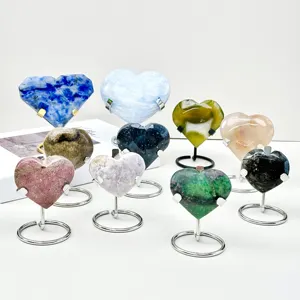 2024 New Design Ditation Healing Power Chakra Heart Carved Crystals Gemstone Crystal Heart With Minimum Order Quantity