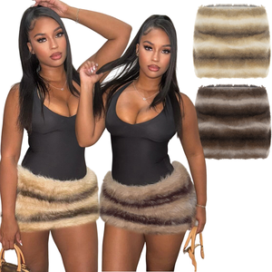 Mini-jupe en fausse fourrure pour femme, rayée, en peluche, taille haute, style A-line, courte, pour l'hiver, décontractée, pour les fêtes, tendance Y2K, streetwear - Product Image 1