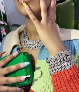 Ensemble <span class=keywords><strong>de</strong></span> bijoux collier et bracelet baguette bling pour hommes et femmes, diamants glacés, bijoux hip hop, chaîne cubaine en forme <span class=keywords><strong>de</strong></span> <span class=keywords><strong>grain</strong></span> <span class=keywords><strong>de</strong></span> <span class=keywords><strong>café</strong></span> glacé <span class=keywords><strong>de</strong></span> 15 mm - Product Image 1