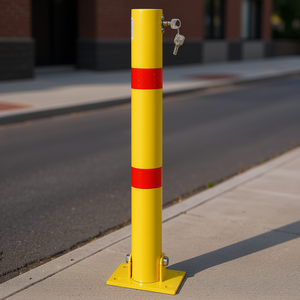Borne de stationnement jaune en métal D0100H7HGR6, réfléchissante, qualité ingénieur, revêtement poudré, installation par perçage, barrière de circulation - Product Image 2