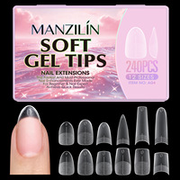 240 faux ongles en gel souple ultra-minces mats, courts, en forme d'amande, de cercueil ou de stiletto, avec lignes auxiliaires, sans trace, pour salon et DIY