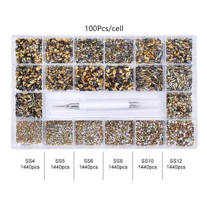 Qiao Red Gold Black Blue Nail Box Kit Professional Flatback Nail Rhinestone 3d For Nail Art Decoration