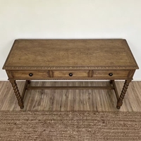 Table d'entrée en bois massif de style campagnard américain, directement de l'usine, vintage, longue, rectangulaire, avec finition vieillie, bureau d'écriture torsadé