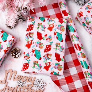 Christmas Stocking Pattern Gift Wrapping Paper Double-Sided Coated Art Paper for Holiday Packaging - Product Image 1