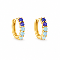 Boucles d'oreilles Huggie classiques en argent sterling 925 et or 14 carats avec opale tricolore, personnalisables OEM/ODM, pour femme, bijoux à porter au quotidien