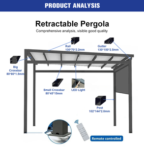 Nouvelle pergola en alliage <span class=keywords><strong>d</strong></span>'aluminium <span class=keywords><strong>4x5</strong></span> avec télécommande et auvent rétractable en PVC, design coupe-vent pour jardin et espace extérieur - Product Image 6