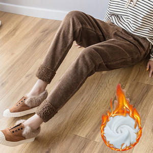 <span class=keywords><strong>Pantaloni</strong></span> Invernali da Donna in Velluto Felpato di Poliestere Pesante - Vita Alta, Vestibilità Skinny, Lunghezza alla Caviglia, Taglio Harem a Carota - Product Image 1