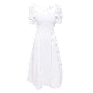 French Style Square Neck White Dress Women 2025 Summer Puff Sleeve Mid Length Elegant Beachwear - Product Image 5